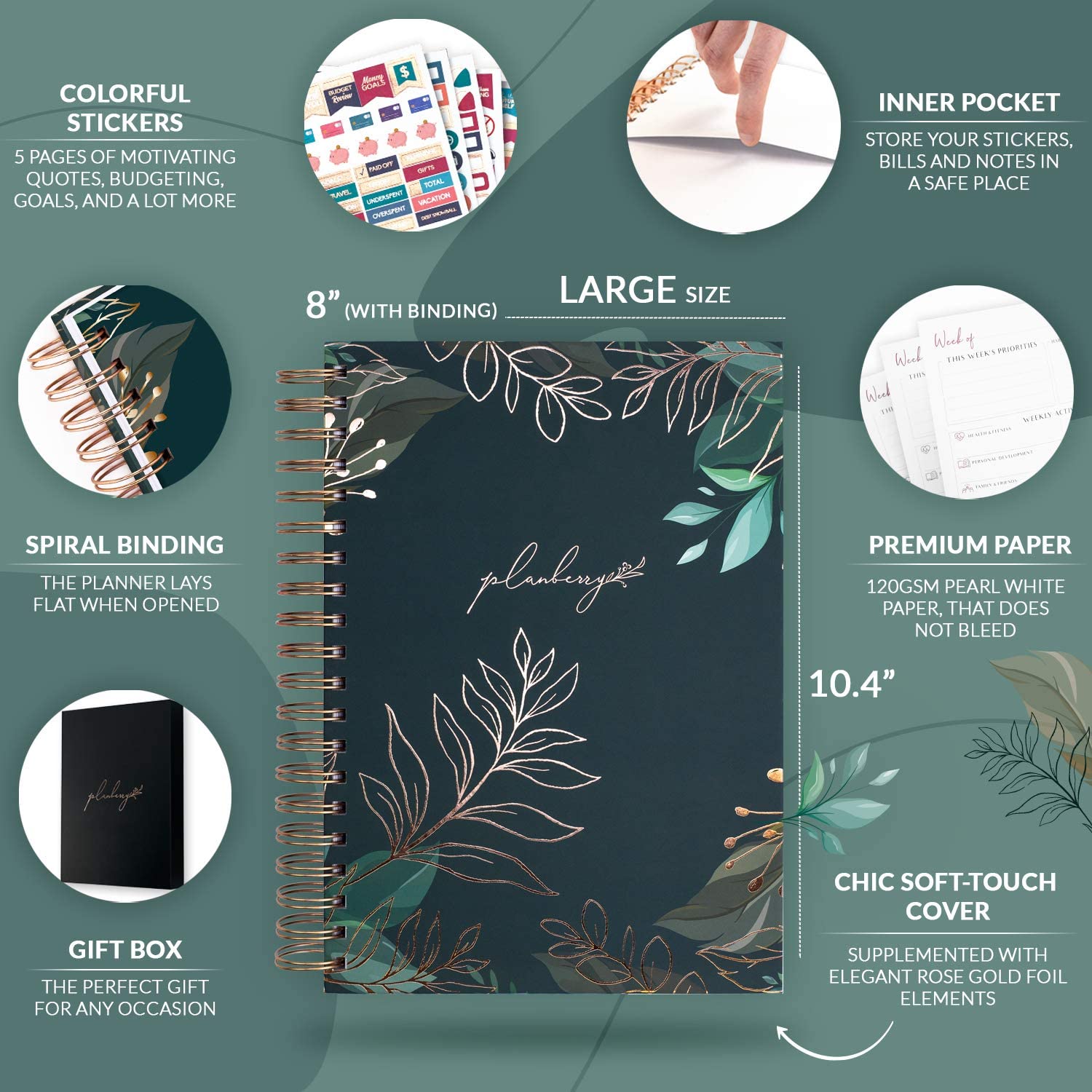 PLANBERRY Large Weekly Planner Premium – Undated Life & Budget Planner to Hit Your Goals & Live Happier – Organizer & Productivity Journal with Habit Tracker – 8x10.4″ Hardcover (African Terracotta) - Image 2